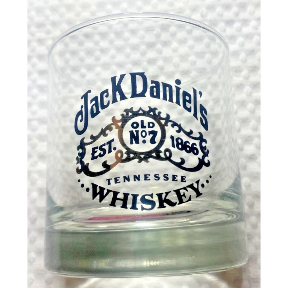 Jack Daniels Whiskey Rock Liquor Lowball Glasses Gold & Black Old No 7 Set of 2